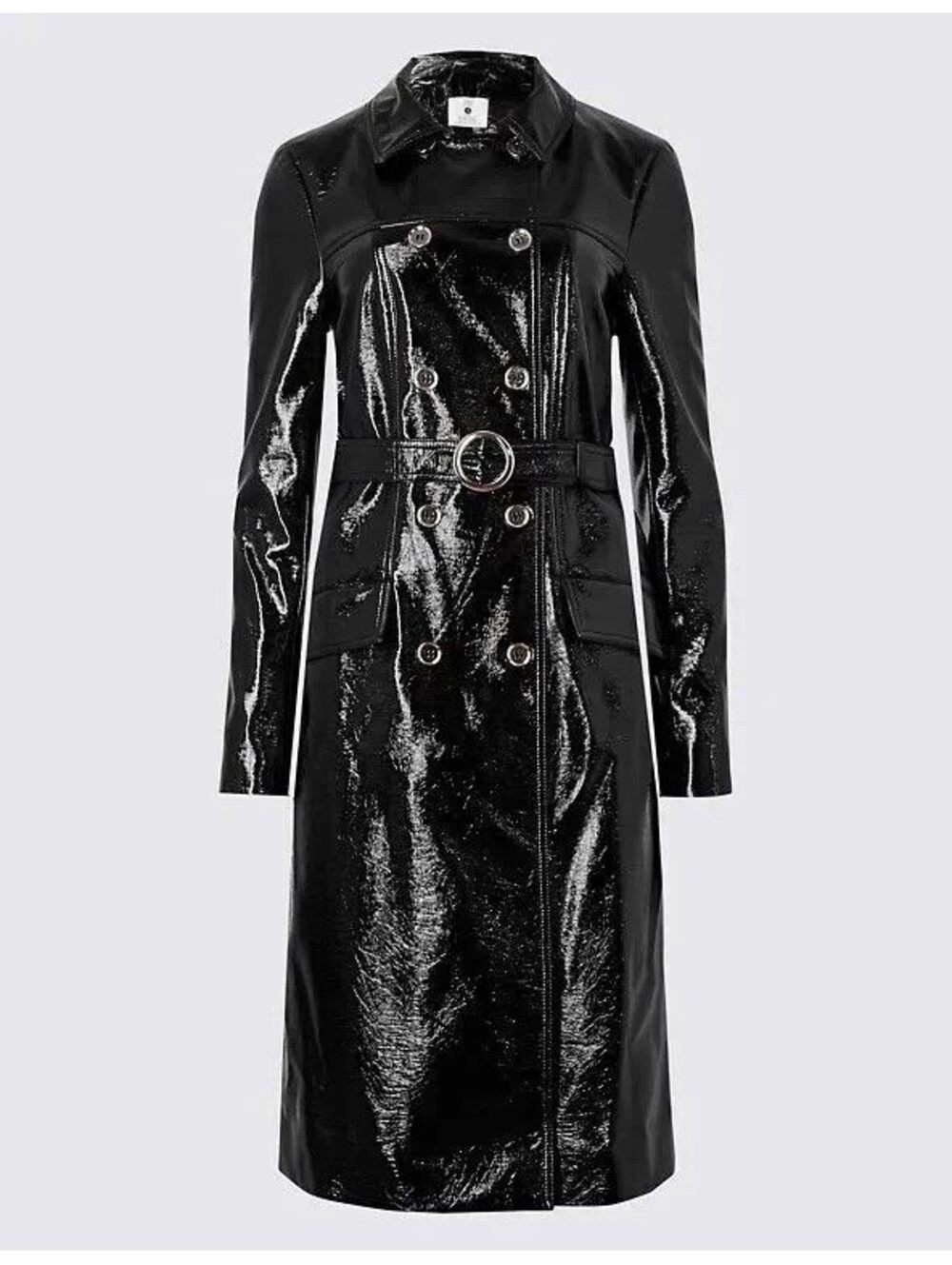 Alexa Chung for Marks & Spencer Black Patent Trench Raincoat Belt US4 UK8